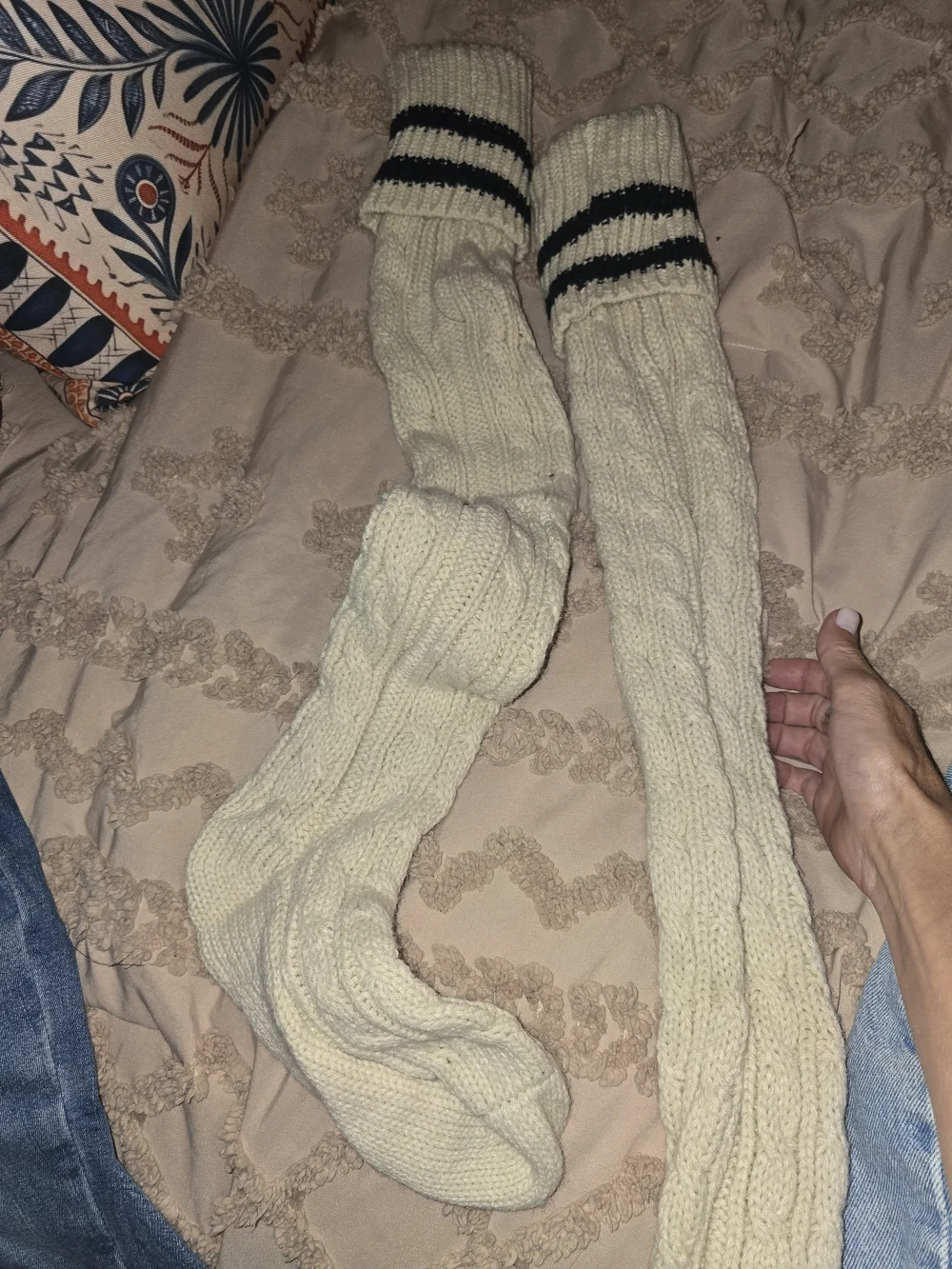 Free People Ivory Cable-Knit Over-The-Knee Socks